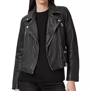 All Saints Cargo Distressed Leather Biker Jacket - Size 2